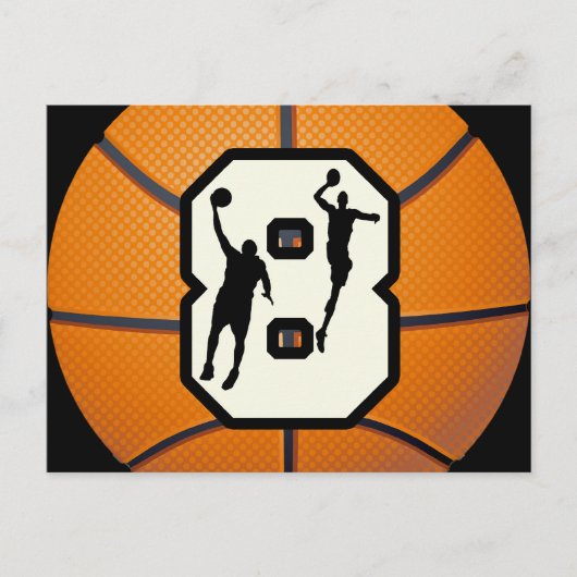 Nummer 8 Basketball en spelers Briefkaart (Voorkant)