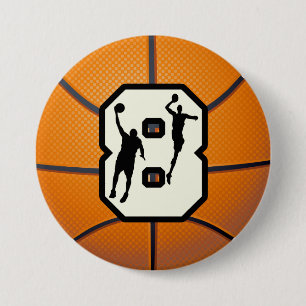 Nummer 8 Basketball en spelers Ronde Button 7,6 Cm