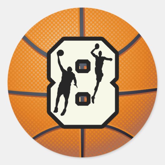 Nummer 8 Basketball en spelers Ronde Sticker (Voorkant)