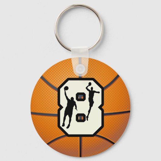 Nummer 8 Basketball en spelers Sleutelhanger (Voorkant)
