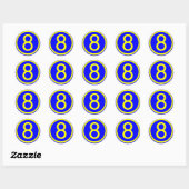Nummer 8 in een cirkel, blauwe achtergrond ronde sticker (Vel)