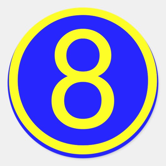 Nummer 8 in een cirkel, blauwe achtergrond ronde sticker (Voorkant)