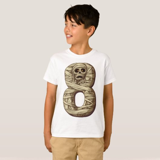 Nummer 8 Mummy Halloween Theme 8 Jaar Oude Kinder T-shirt (Voorkant volledig)
