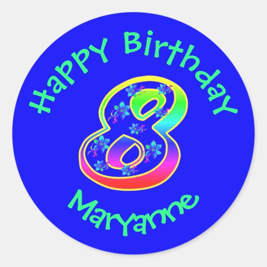 Nummer 8 Stickers van de verjaardagsdagsbloemen (Voorkant)