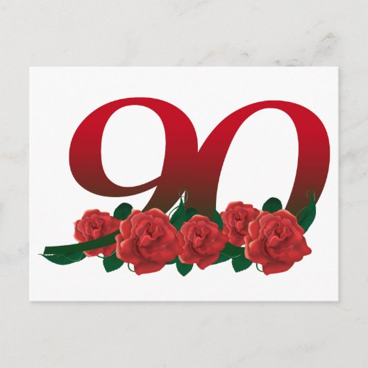 Nummer 90 of 90e verjaardag bloemen briefkaart (Voorkant)
