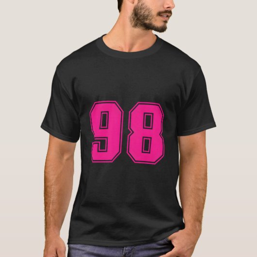 Nummer #98 Roze Sport Fan Jersey Nummer T-shirt (Voorkant)