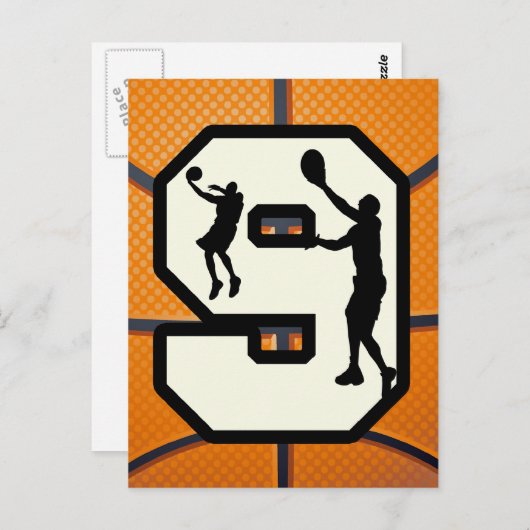 Nummer 9 Basketball en speler Briefkaart (Voorkant / Achterkant)