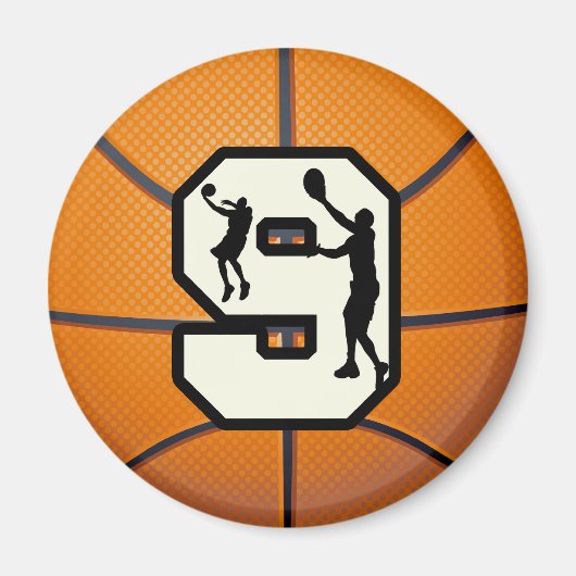 Nummer 9 Basketball en speler Magneet (Voorkant)