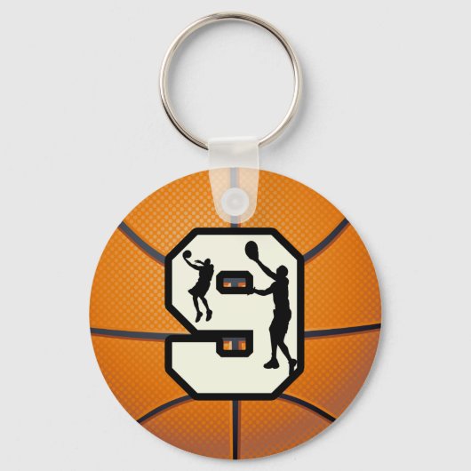 Nummer 9 Basketball en speler Sleutelhanger (Voorkant)