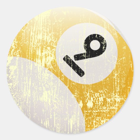 NUMMER 9 BILJART BAL - GEËRODEERD EN VEROUDERD RONDE STICKER (Voorkant)