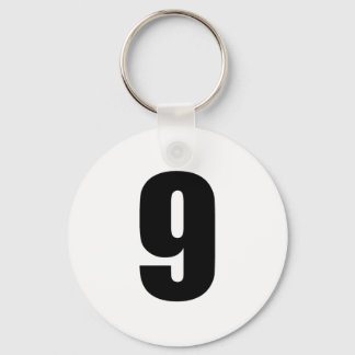 nummer 9 in zwart op witte sleutelhanger