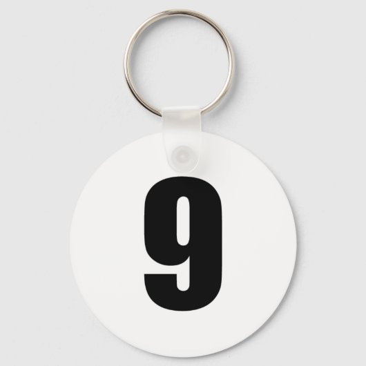 nummer 9 in zwart op witte sleutelhanger (Voorkant)