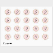 Nummer 9 Nine Monogram Roze Roze Waterverf Goud Ronde Sticker (Vel)