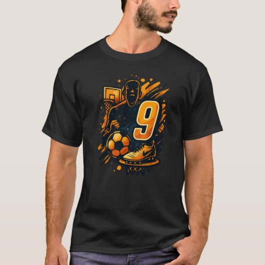 Nummer 9 Sport T-shirt – Football & Basketbal (Voorkant)