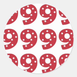 Nummer 9 - Witte Sterren op Donkerrood Ronde Sticker