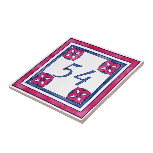 Nummer blauwe en rode grote kamer tegeltje (Zijkant)