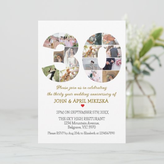 Nummer dertig aangepaste foto bruiloft Jubileum Kaart (Staand voorkant)
