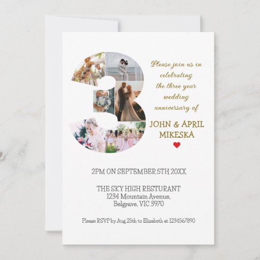 Nummer drie aangepaste foto bruiloft Jubileum Kaart (Voorkant)