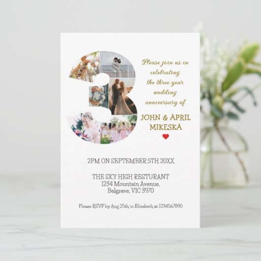 Nummer drie aangepaste foto bruiloft Jubileum Kaart (Staand voorkant)