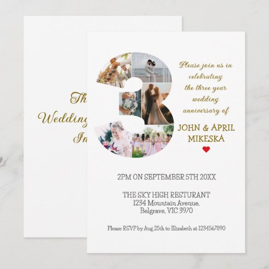 Nummer drie aangepaste foto bruiloft Jubileum Kaart (Voorkant / Achterkant)