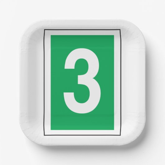 Nummer drie papieren bordje (Voorkant)