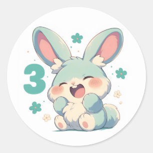 Nummer Drie Schattig Anime Konijn Ronde Sticker