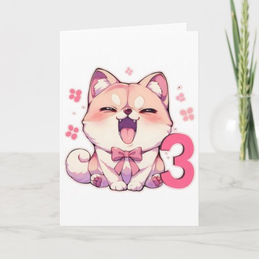 Nummer Drie Schattige Anime Hond Feestdagen Kaart (Voorkant)