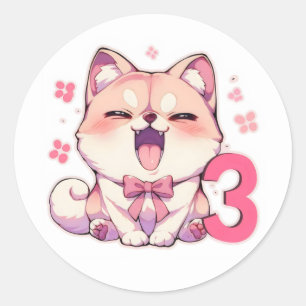 Nummer Drie Schattige Anime Hond Ronde Sticker
