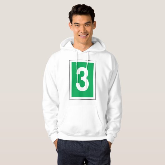 Nummer drie witte en groene hoodie (Voorkant volledig)