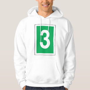 Nummer drie witte en groene hoodie