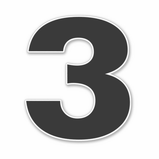 Nummer drie zwarte en witte sticker (Voorkant)