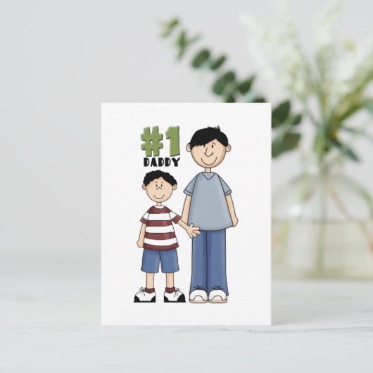 Nummer één, #1 Pap vader en jongen kind Briefkaart (Staand voorkant)
