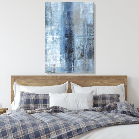 'Nummer Een' Blauw en Grijs Abstract Art Print (Insitu (Slaapkamer))
