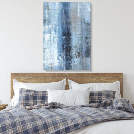 'Nummer Een' Blauw en Grijs Abstract Art Print (Insitu (Slaapkamer))