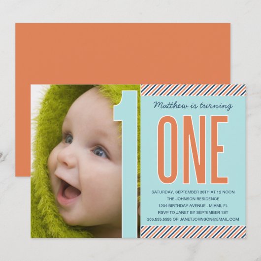 NUMMER ÉÉN | EERSTE BIRTHDAY-INVITATIE KAART (Voorkant / Achterkant)