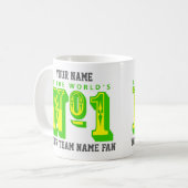 Nummer één Football Fan. Groen en Geel Koffiemok (Voorkant links)