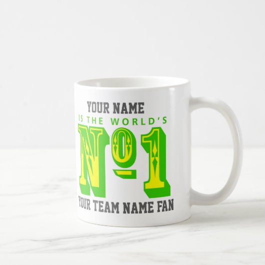 Nummer één Football Fan. Groen en Geel Koffiemok (Rechts)