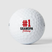 Nummer één Grandpa Red Monogrammed Vaderdag Golfballen (Voorkant)