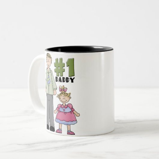Nummer één papa blond meisje  tweekleurige koffiemok (Voorkant links)