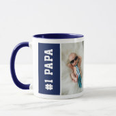 Nummer één Papa Navy Blauwe Aangepaste 4 Foto Coll Mok (Links)