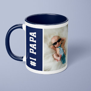 Nummer één Papa Navy Blauwe Aangepaste 4 Foto Coll Mok