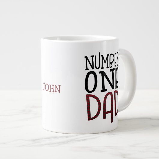 Nummer één pappa Black Tartan Typography Gift Grote Koffiekop (Voorkant rechts)