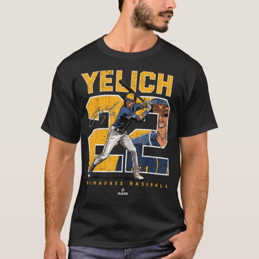 Nummer en portret Christelijk Yelich Milwaukee MLB T-shirt (Voorkant)