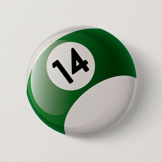 NUMMER FOURTEEN BILLIARDS BALL RONDE BUTTON 5,7 CM (Voorkant)