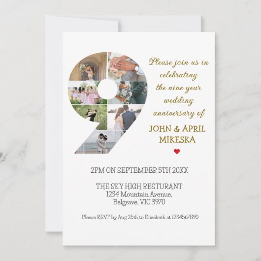 Nummer Negen Custom Photo Wedding Jubileum Kaart (Voorkant)