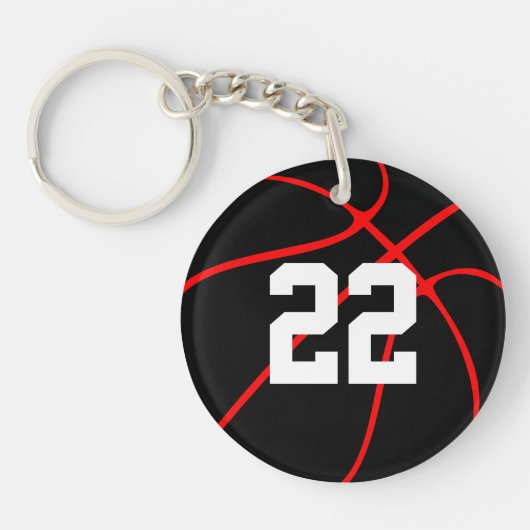 Nummer of Initialen van de Red & Black Basketball  Sleutelhanger (Voorkant)