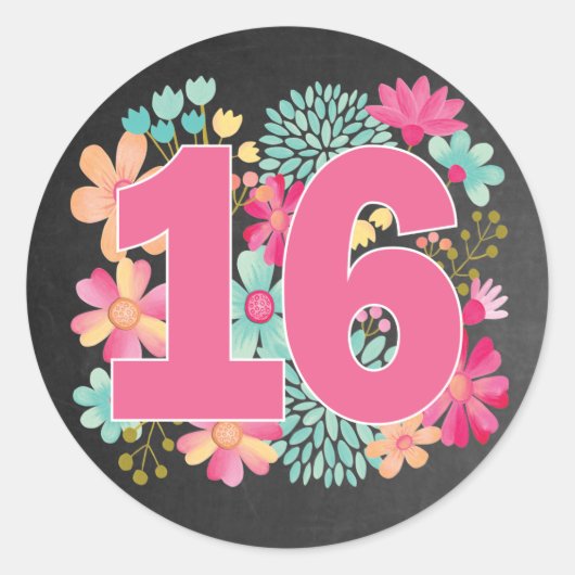 Nummer Sweet 16 16th Birthday Jubileum Party Ronde Sticker (Voorkant)