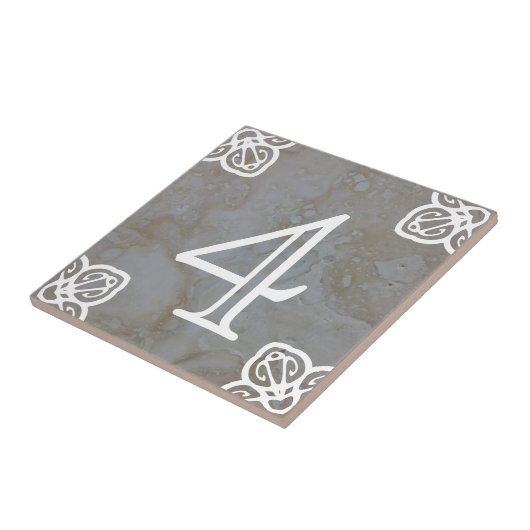 Nummer Tile - Spaans wit op kalksteen Tegeltje (Zijkant)