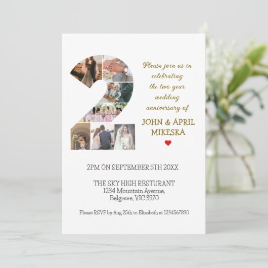 Nummer twee aangepaste foto bruiloft Jubileum Kaart (Staand voorkant)