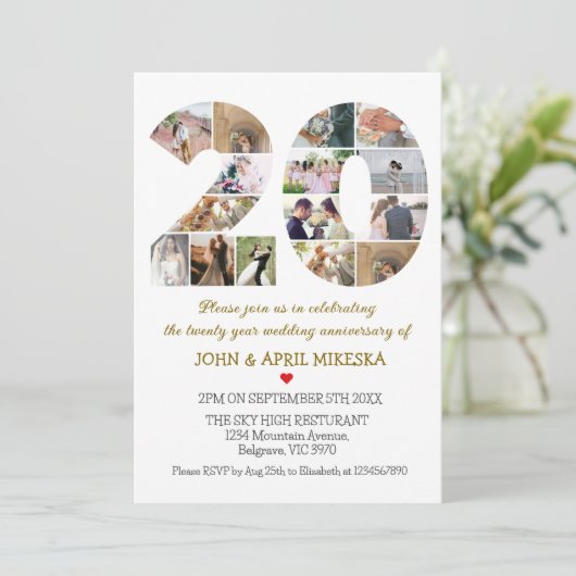 Nummer twintig aangepaste foto bruiloft Jubileum Kaart (Staand voorkant)